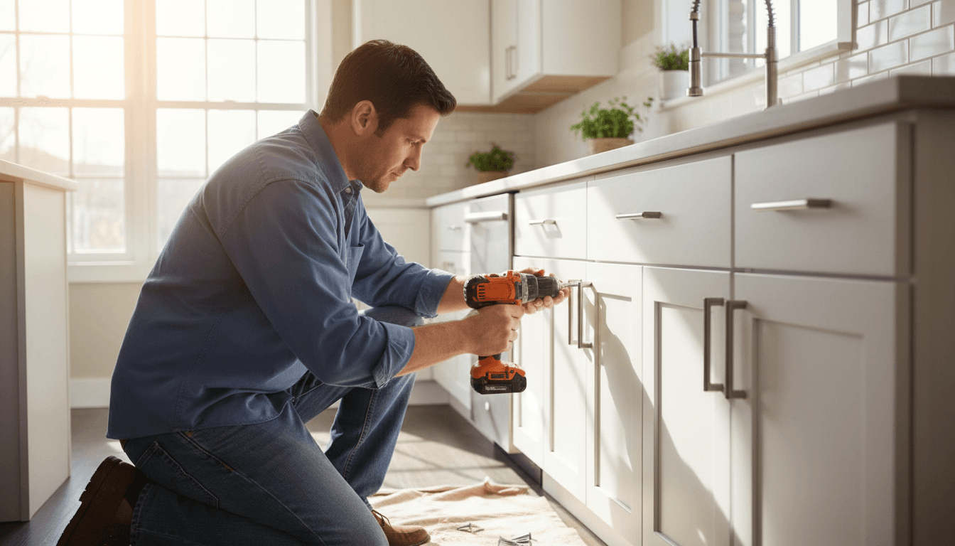 Handyman installing hardware in Boston home