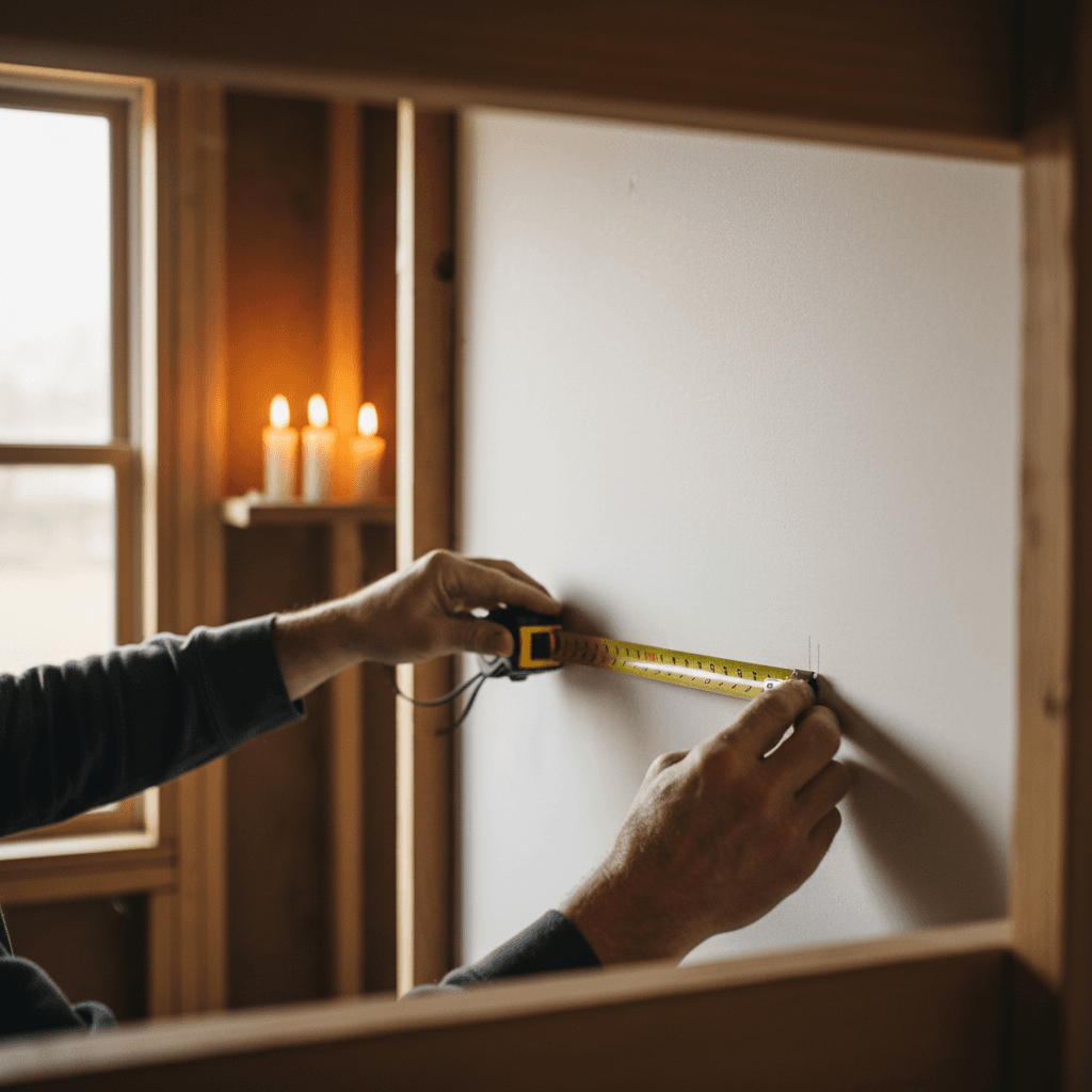 Handyman measuring drywall for repair work