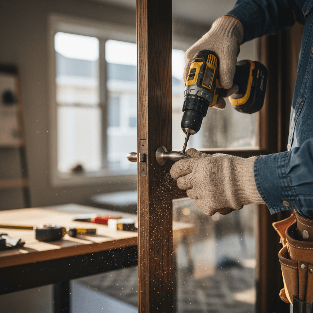 Professional handyman working on interior home repair project