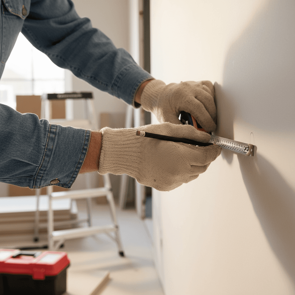 HandyBase handyman measuring wall for interior painting project